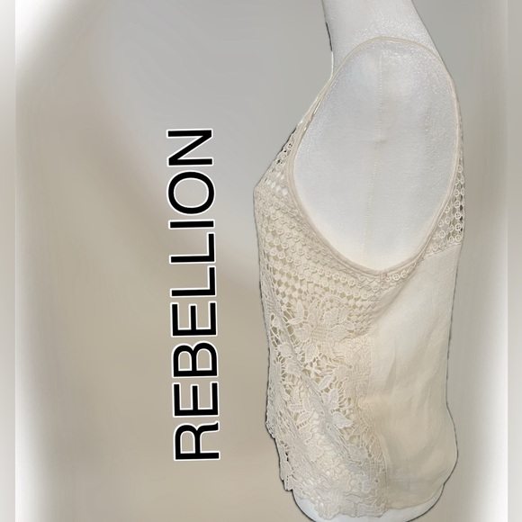 REBELLION LACE T-BACK TOP COLOR CREAM SIZE M BUST 17” LENGTH 21.5”. - Picture 2 of 11